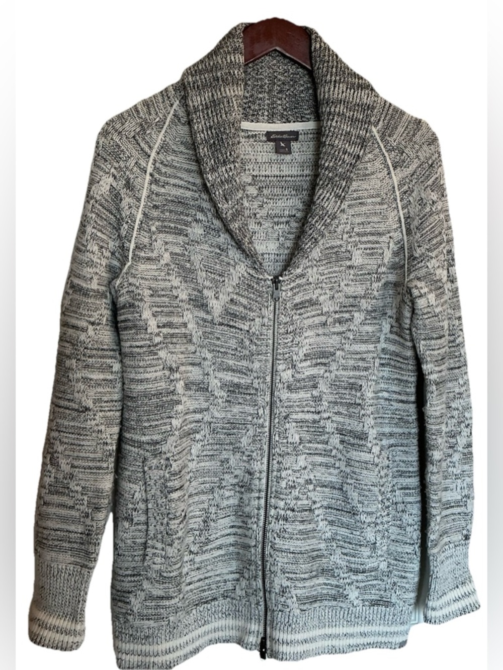 Eddie Bauer Cabin Shawl Cardigan Sweater Womens Small Full Zip Textured Pattern